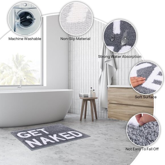 Get Naked Bath Mat - Gray Funny Mat - Bathroom decor - Picture 4 of 7